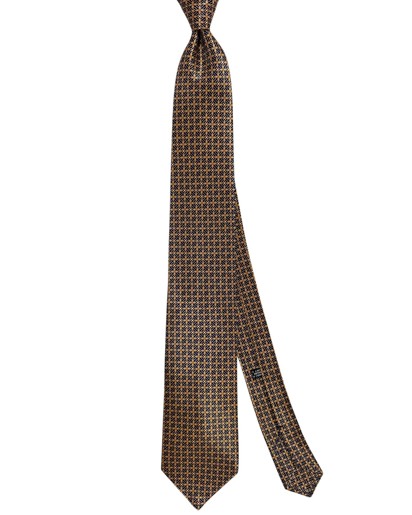 Stefano Ricci Silk Tie Midnight Blue Orange Gold Geometric