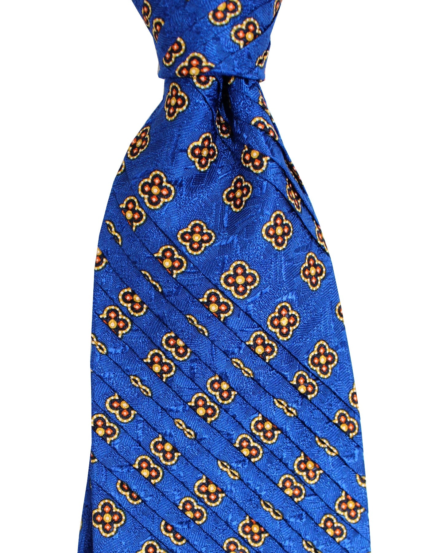 Stefano Ricci Tie Royal Blue Orange Yellow Geometric Design - Pleated Silk