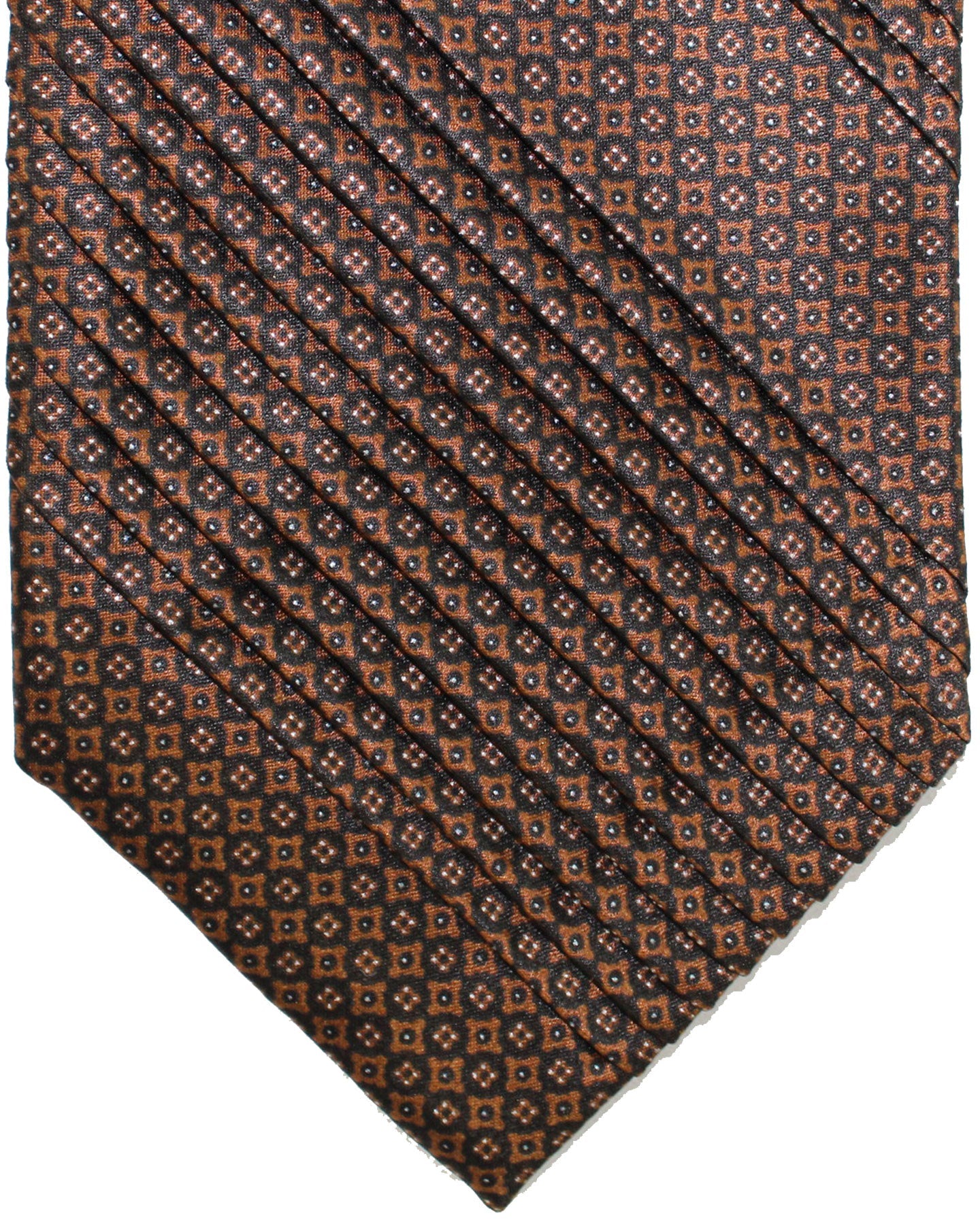 Stefano Ricci Tie Dark Brown Geometric - Pleated Silk