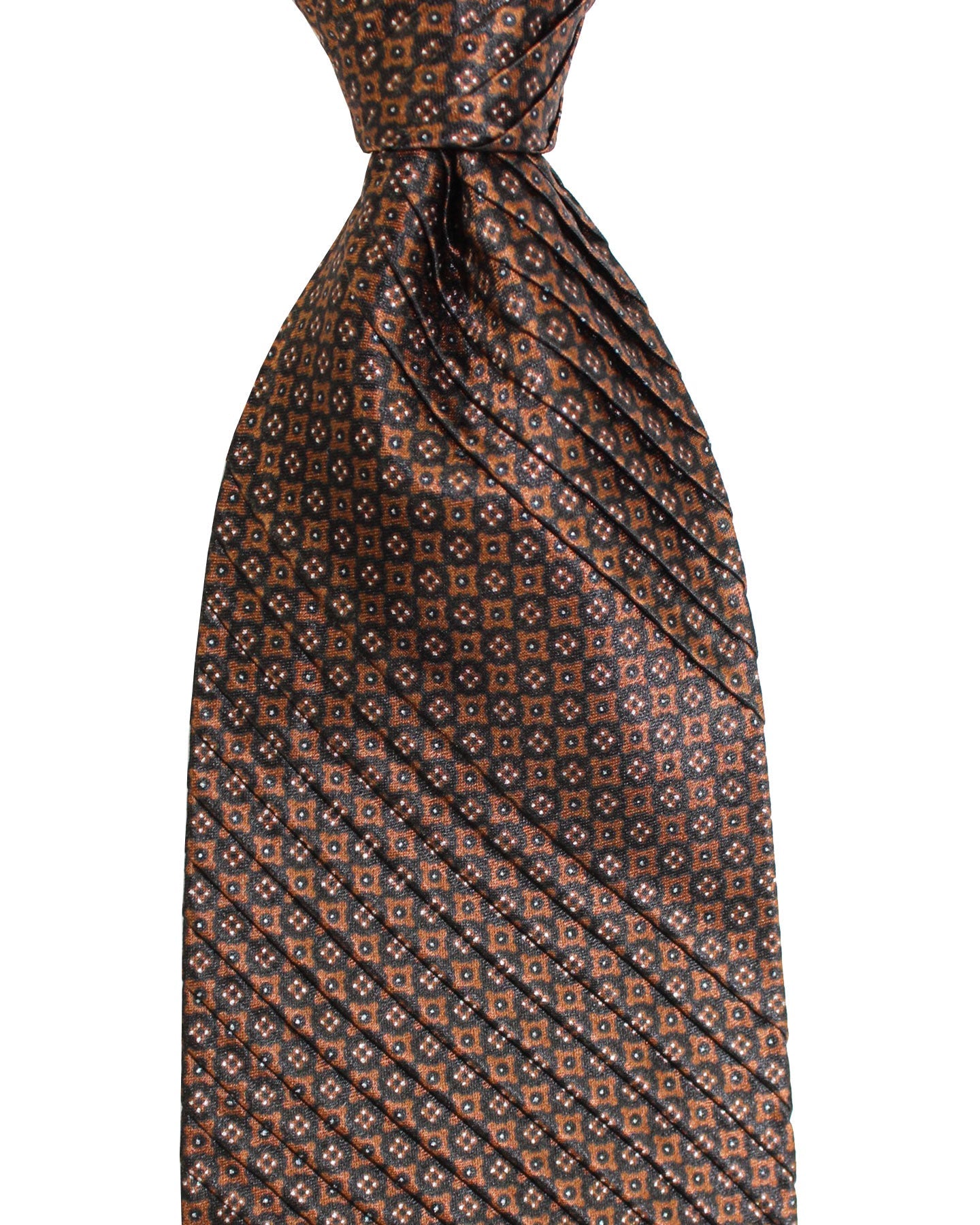 Stefano Ricci Tie Dark Brown Geometric - Pleated Silk