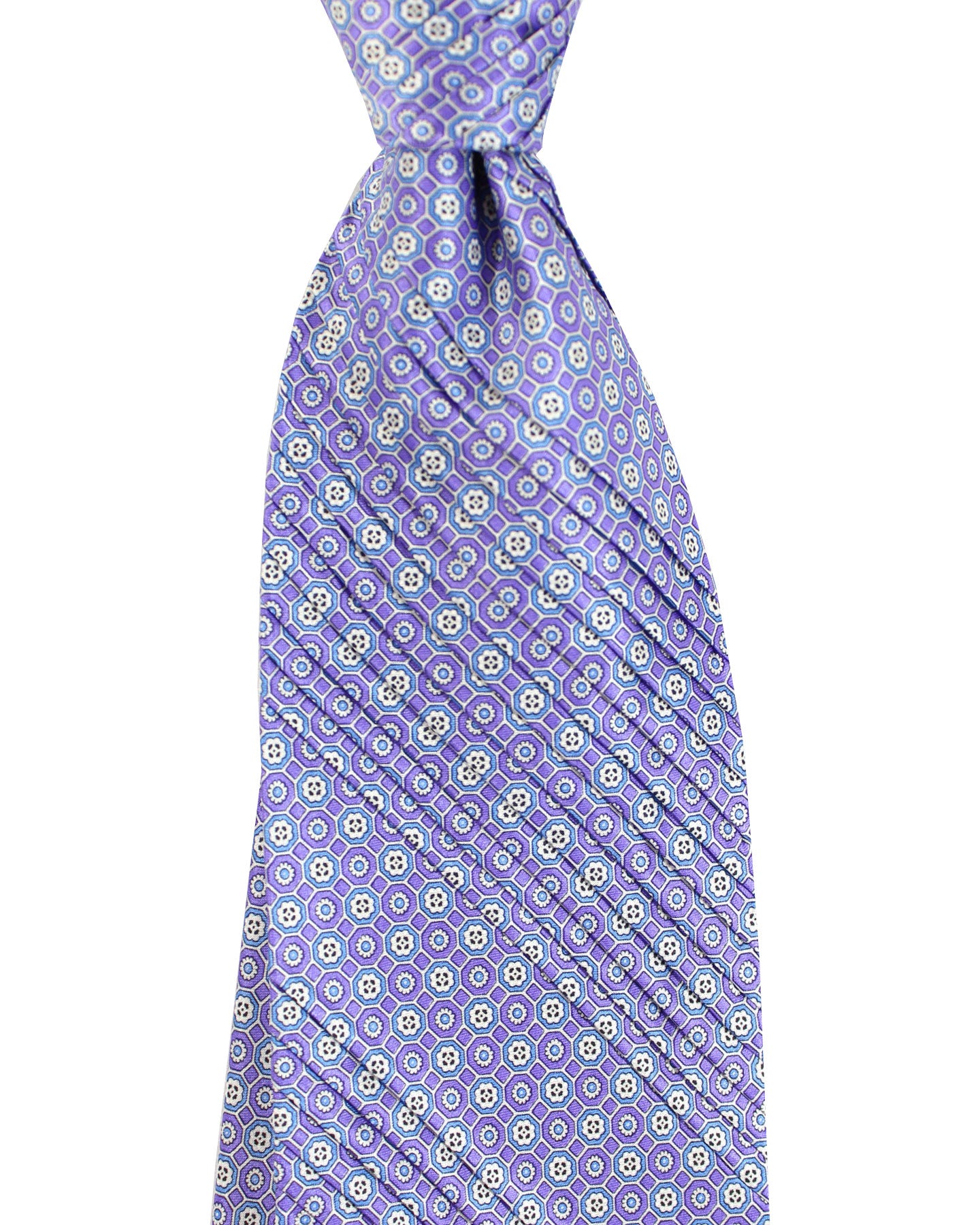 Stefano Ricci Pleated Silk Tie Lilac Medallions