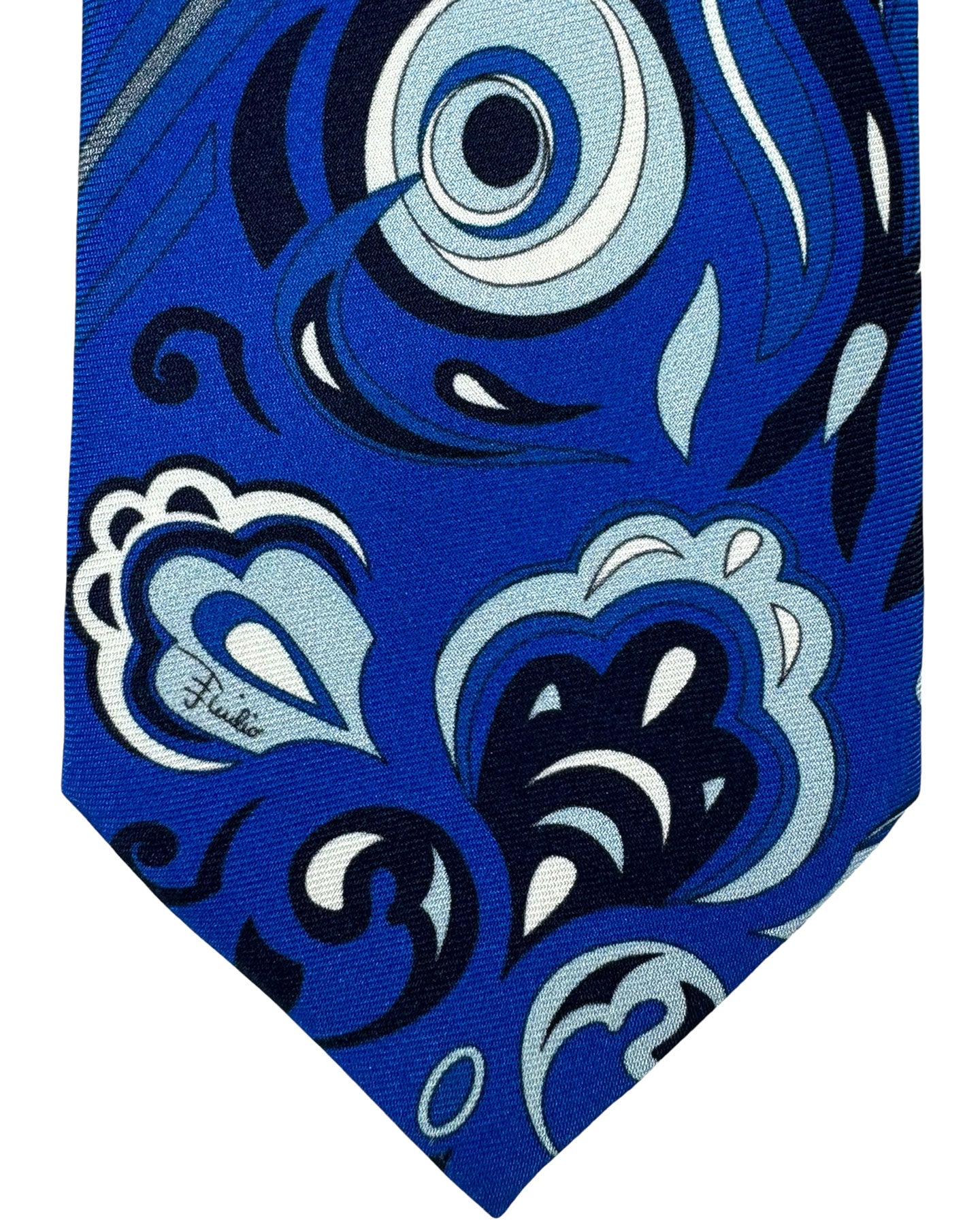 Emilio Pucci Silk Tie Signature Royal Blue Black Gray Swirl Design