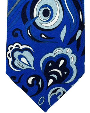 Emilio Pucci Silk Tie Signature Royal Blue Black Gray Swirl Design