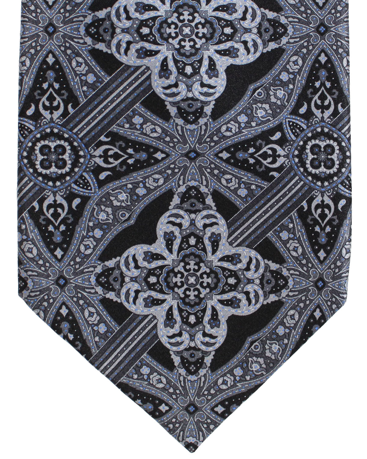 Stefano Ricci Silk Tie Black Gray Medallions