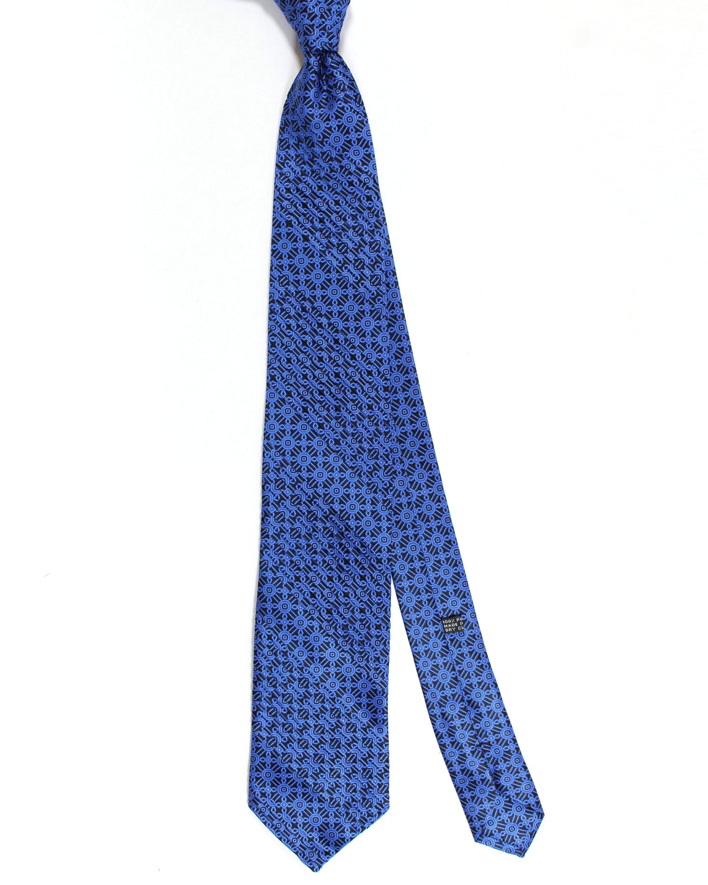 Stefano Ricci Tie Black Royal Blue Geometric - Pleated Silk