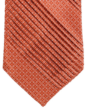 Stefano Ricci Pleated Silk Tie Peach Silver Micro Pattern Design