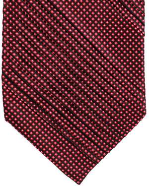 Stefano Ricci Pleated Silk Tie Black Red Silver Micro Pattern Design