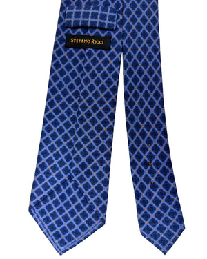 Stefano Ricci Tie Midnight Blue Peach Orange Medallions Design