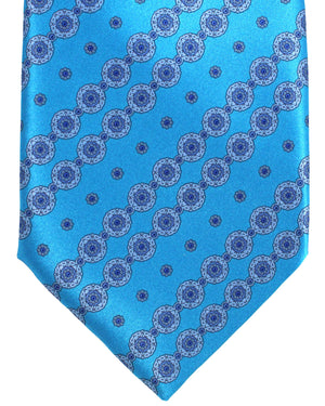 Stefano Ricci Silk Tie Aqua Stripes Medallions