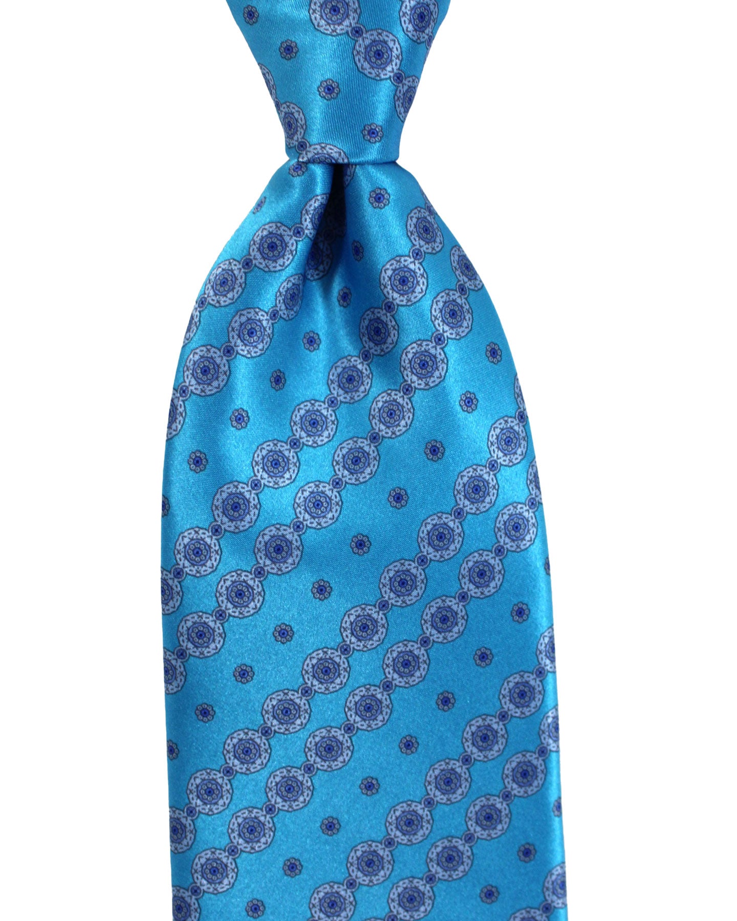 Stefano Ricci Silk Tie Aqua Stripes Medallions