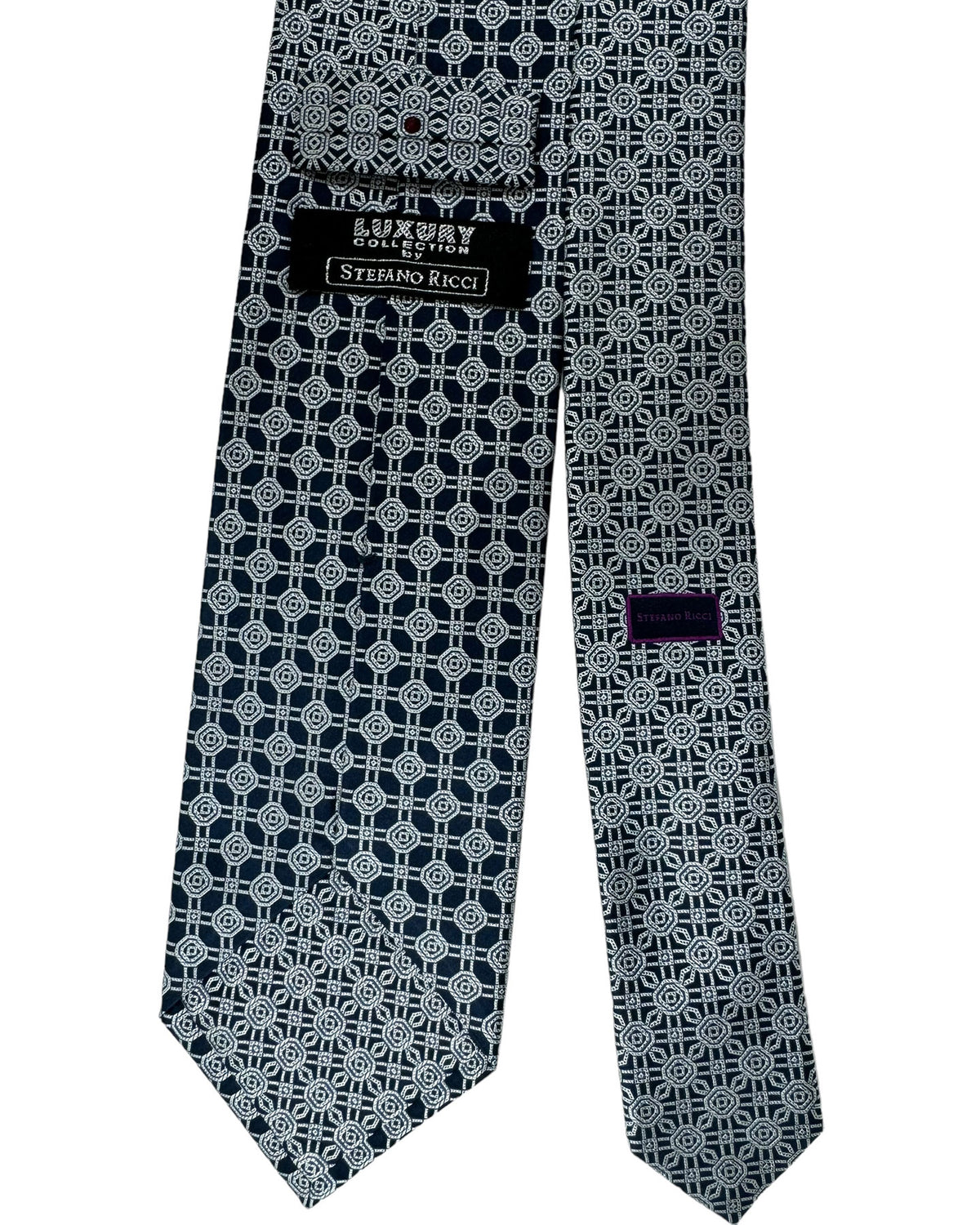 Stefano Ricci Silk Tie Midnight Blue Gray Geometries  - Luxury Collection