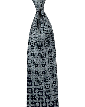 Stefano Ricci Silk Tie Midnight Blue Gray Geometries  - Luxury Collection