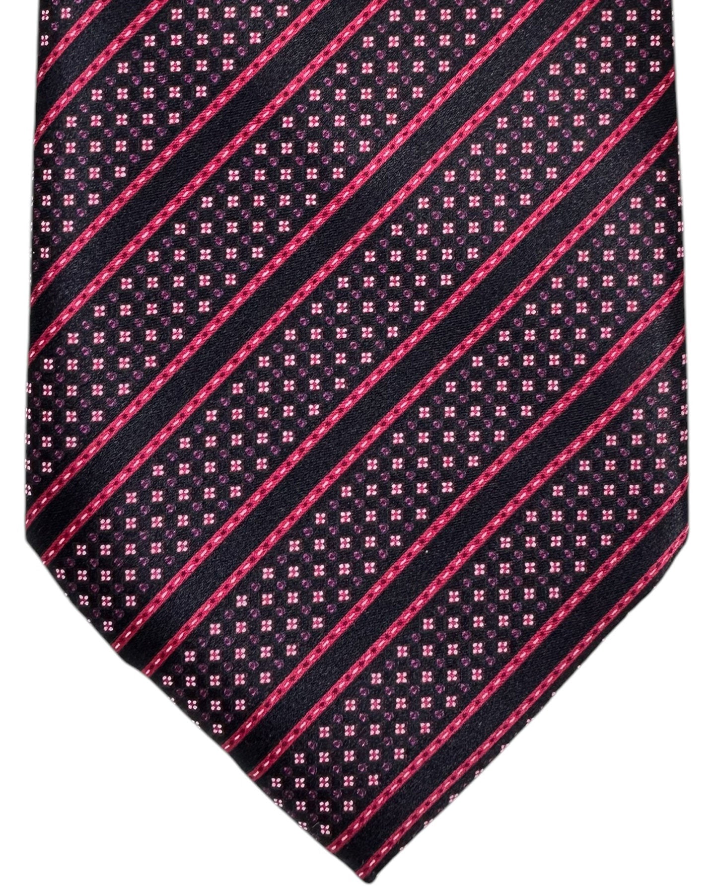 Stefano Ricci Silk Tie Black Purple Pink Striped Pattern