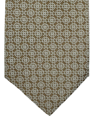 Stefano Ricci Silk Tie Taupe Silver Mini Medallion