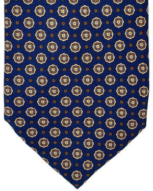 Stefano Ricci Silk Tie Navy Brown Medallion Design