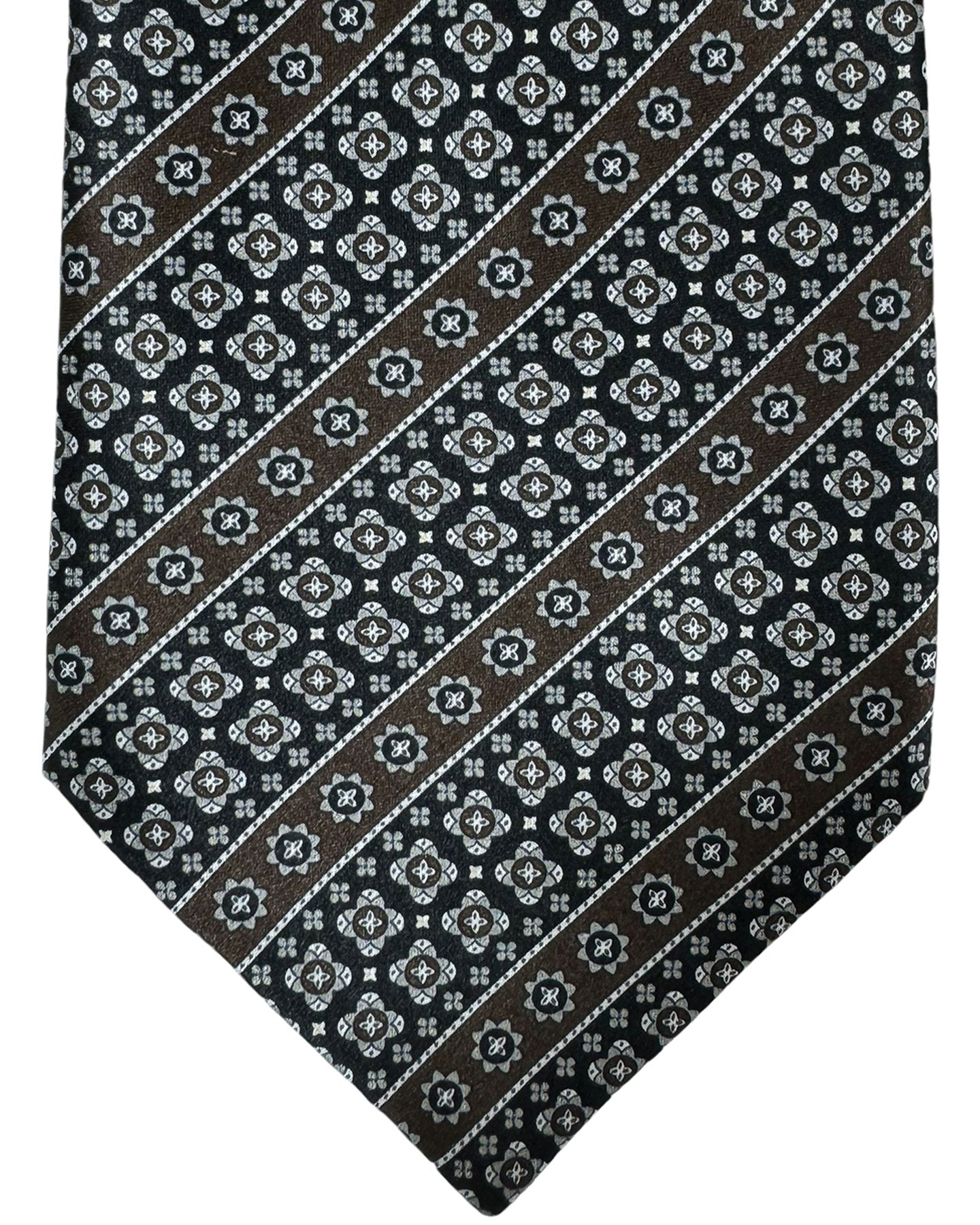 Stefano Ricci Tie Black Brown Gray Floral Stripes Design