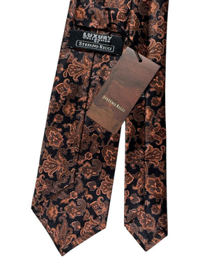 Stefano Ricci Tie Black Brown Ornamental Design