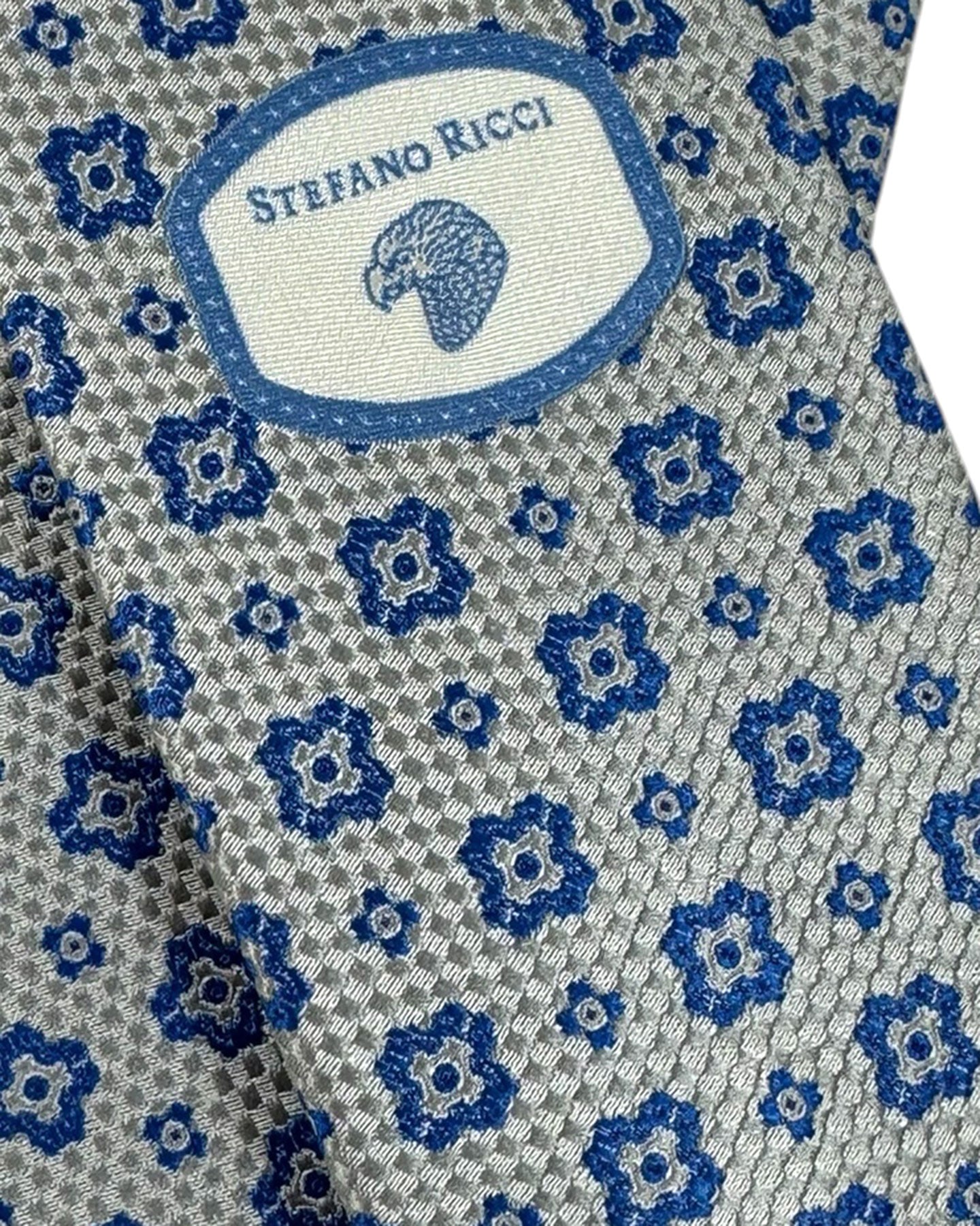 New Stefano Ricci Silk Tie Gray Blue Geometric