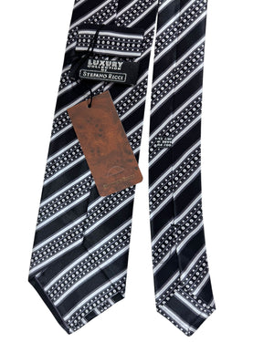 Stefano Ricci Tie Black Gray Patterned Stripes