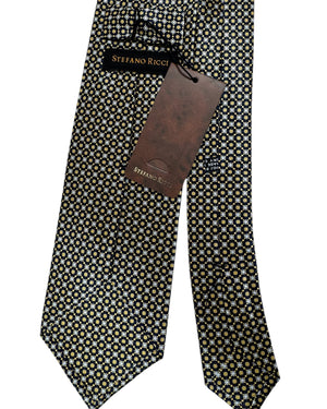 Stefano Ricci Tie Black Silver Yellow Geometric