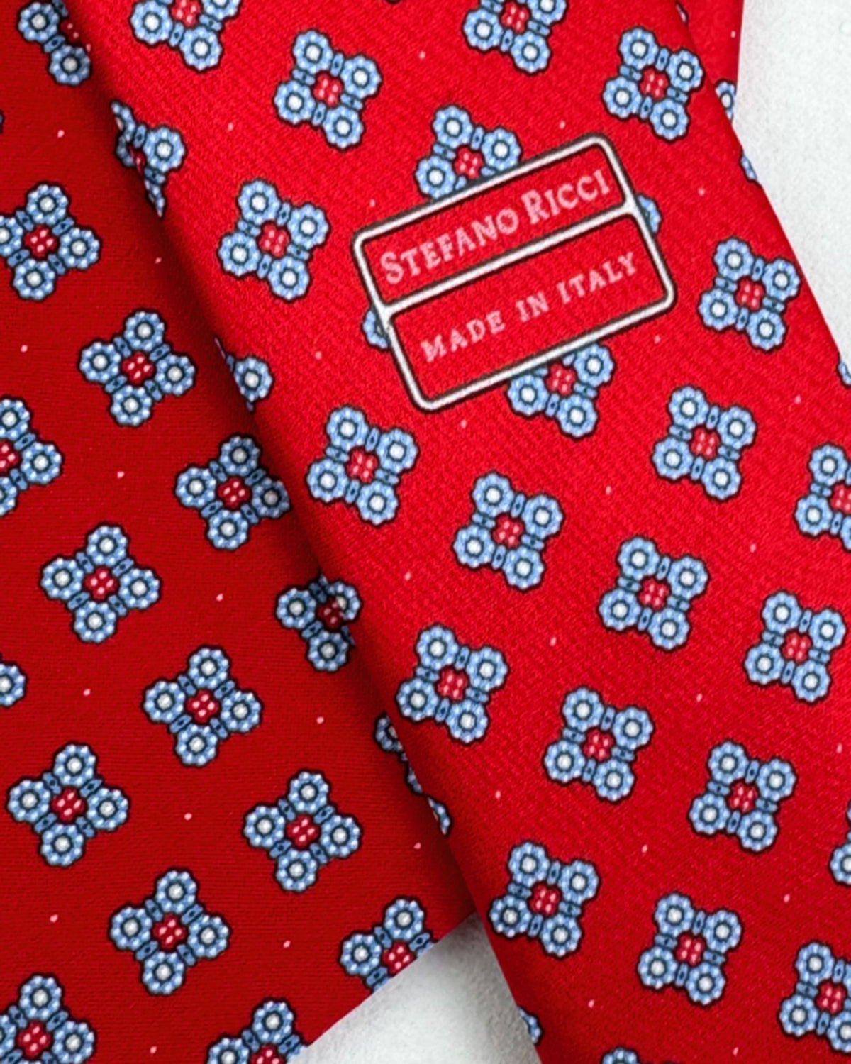 Stefano Ricci Silk Tie Red Blue Mini Flower Cluster
