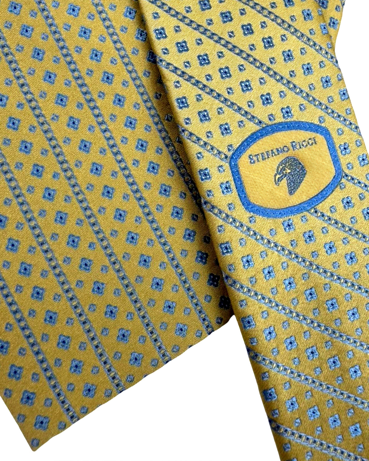 Stefano Ricci Tie Mustard Gray Blue Geometrics Stripes