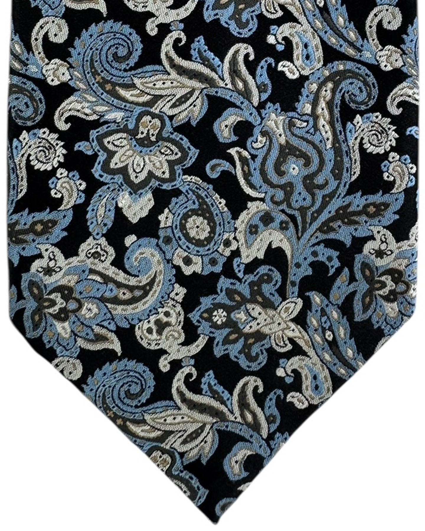 Stefano Ricci Tie Black With Blue And Gray Ornamental Paisley
