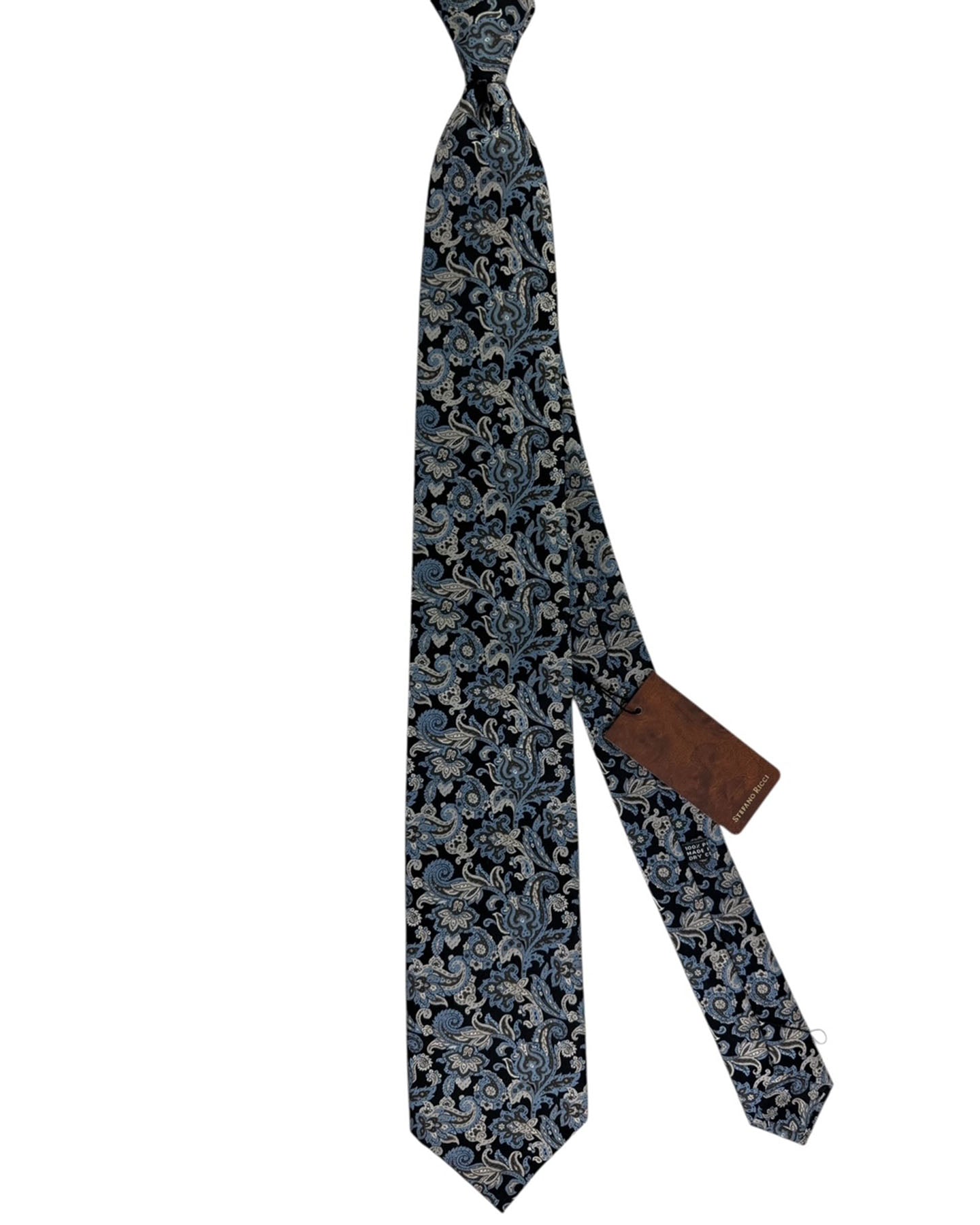Stefano Ricci Tie Black With Blue And Gray Ornamental Paisley