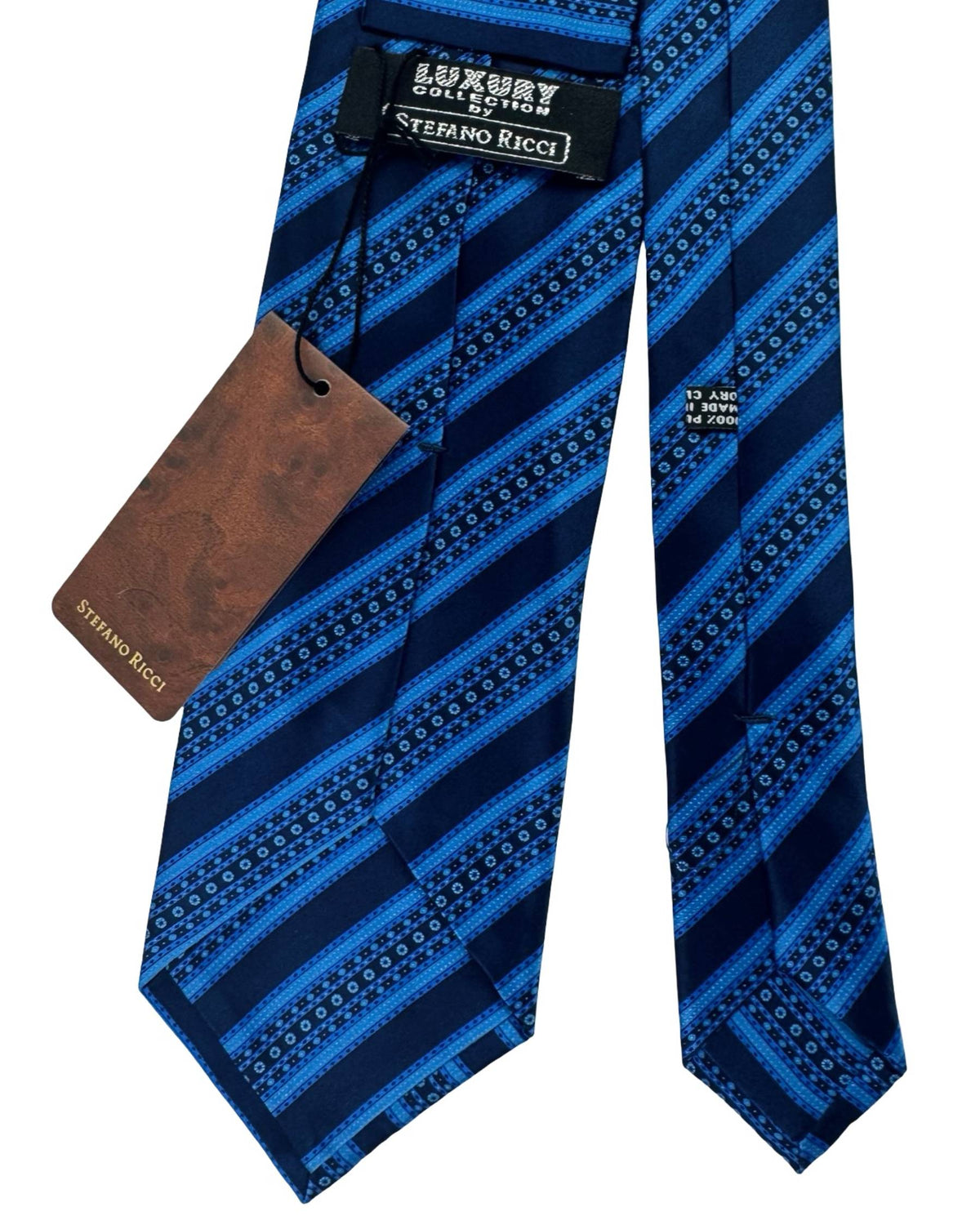 Stefano Ricci Tie Royal Blue Navy Stripes With Mini Floral Detail