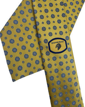 Stefano Ricci Tie Mustard-Yellow Blue Floral Medallions