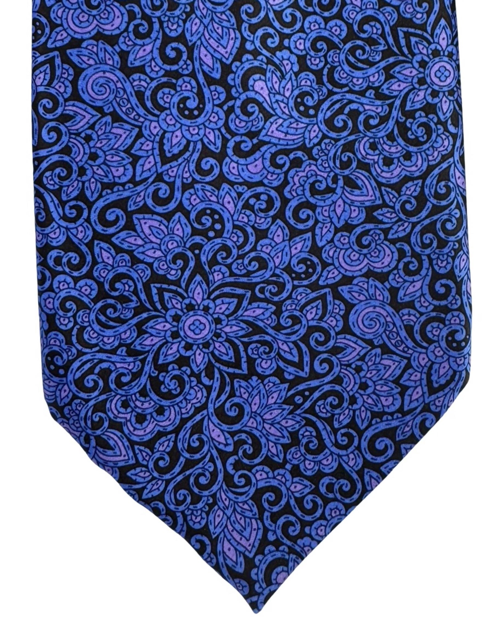 Stefano Ricci Tie Black Blue and Lilac Floral Design