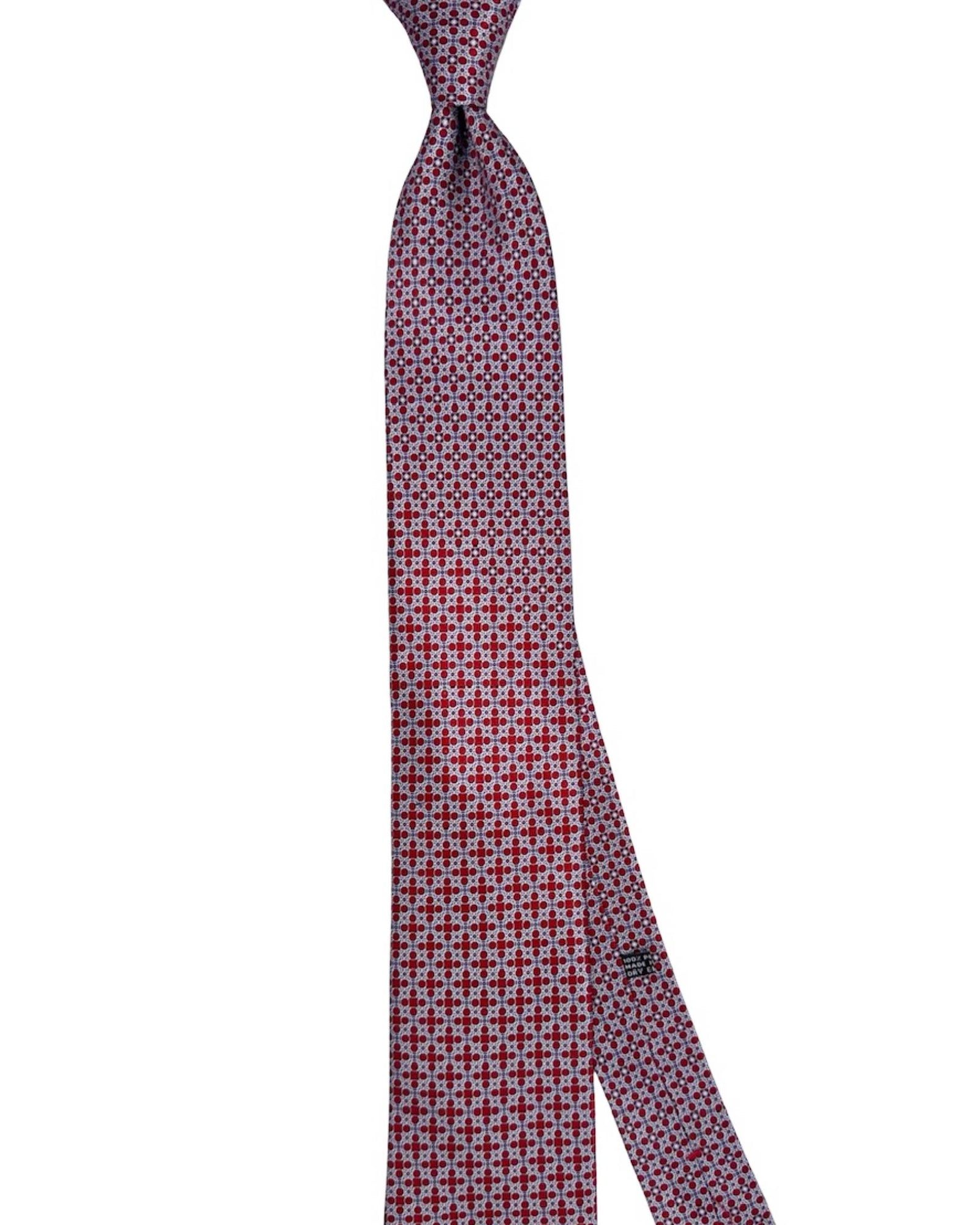 Stefano Ricci Tie Bordeaux Silver Mini Circle and Square Design