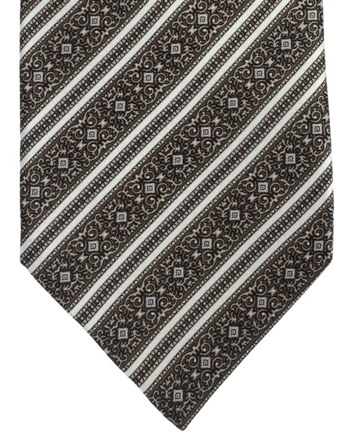 Stefano Ricci Tie Taupe Brown Silver Ornate Stripes
