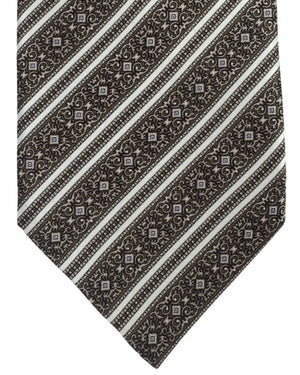 Stefano Ricci Tie Taupe Brown Silver Ornate Stripes