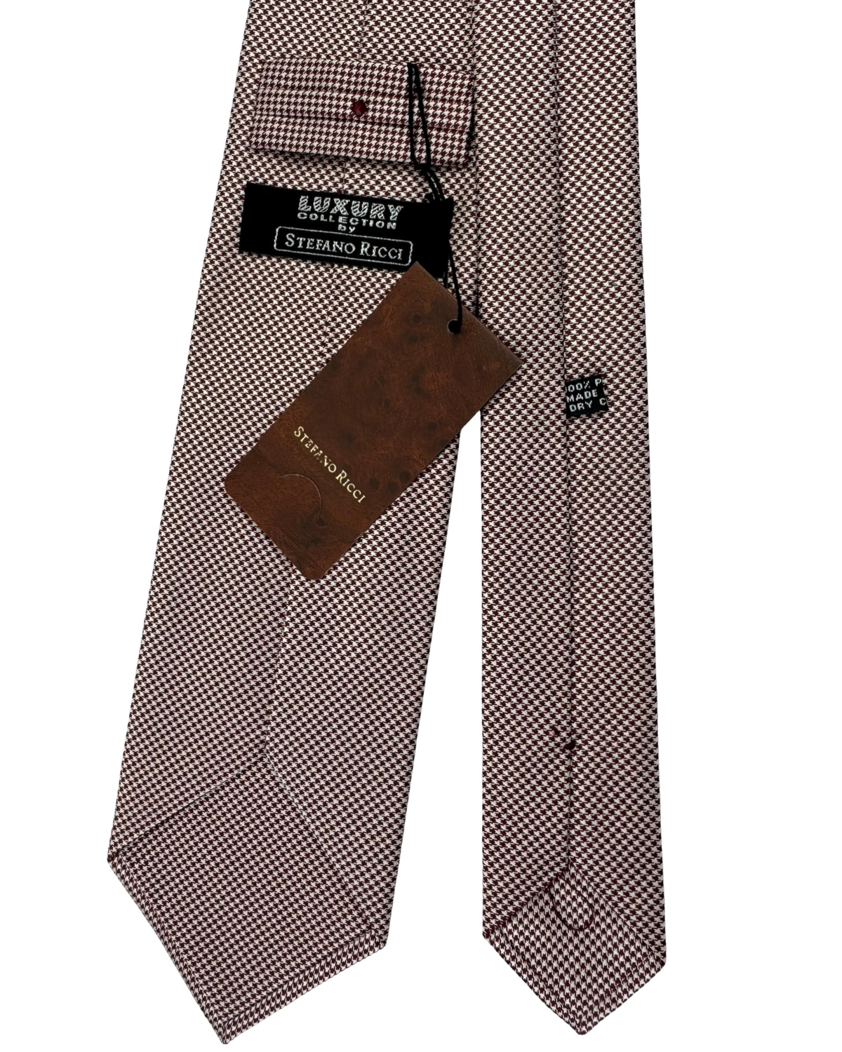 Stefano Ricci Tie Maroon Silver Houndstooth - Luxury Collection