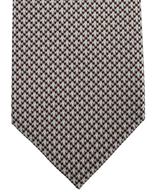 Stefano Ricci Tie Maroon Silver Houndstooth Pattern - Luxury Collection