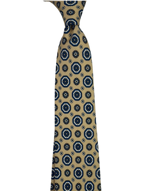 Sartorio Napoli Silk Tie Tan Navy Brown Floral Medallions