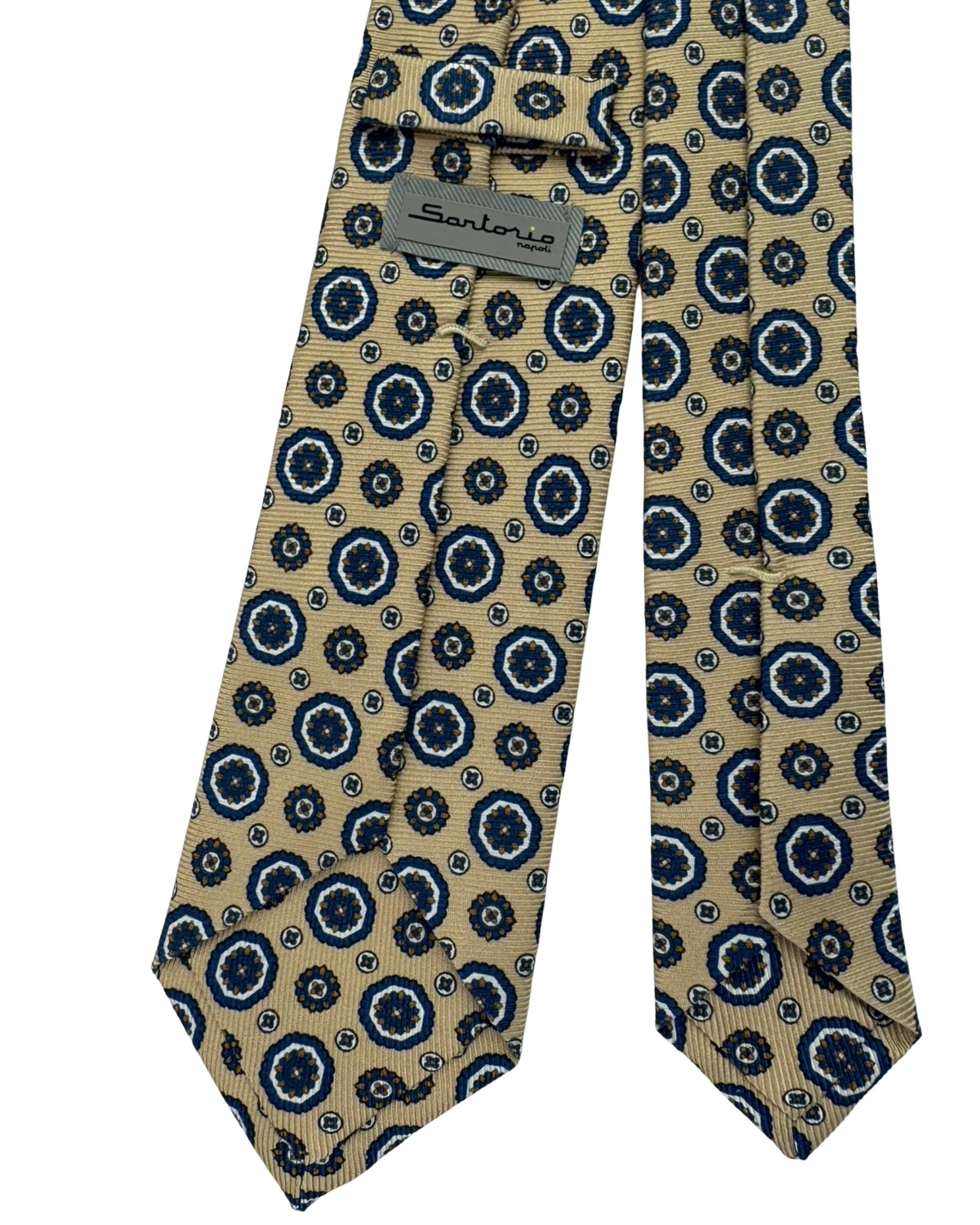 Sartorio Napoli Silk Tie Tan Navy Brown Floral Medallions