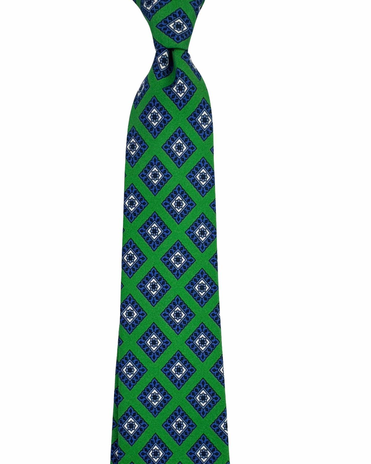 Sartorio Napoli Silk Tie Green Blue Black Diamond Pattern