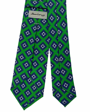 Sartorio Napoli Silk Tie Green Blue Black Diamond Pattern