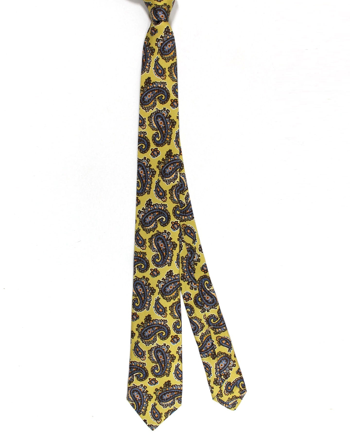 Sartorio Sevenfold Tie Mustard Navy Paisley - Narrow Cut