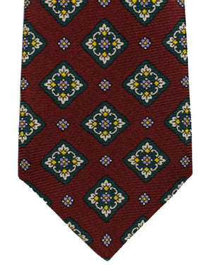 Sartorio Sevenfold Tie Classic Maroon Medallions - Narrow Cut