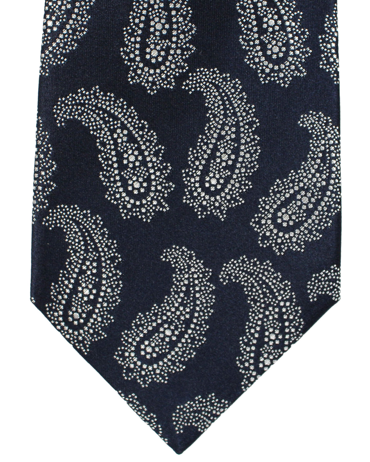 Sartorio Napoli Silk Tie Black Midnight Blue Silver Paisley Design