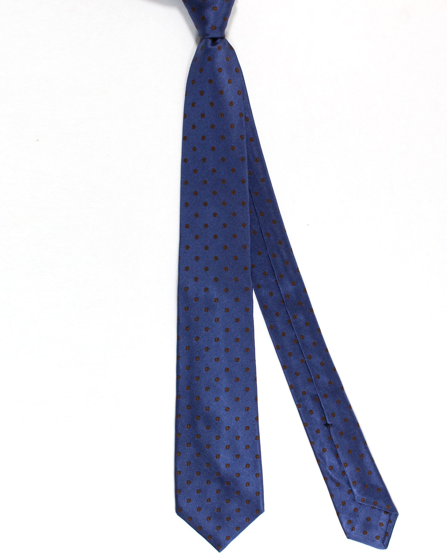 Sartorio Sevenfold Tie Midnight Blue Brown Dots Design