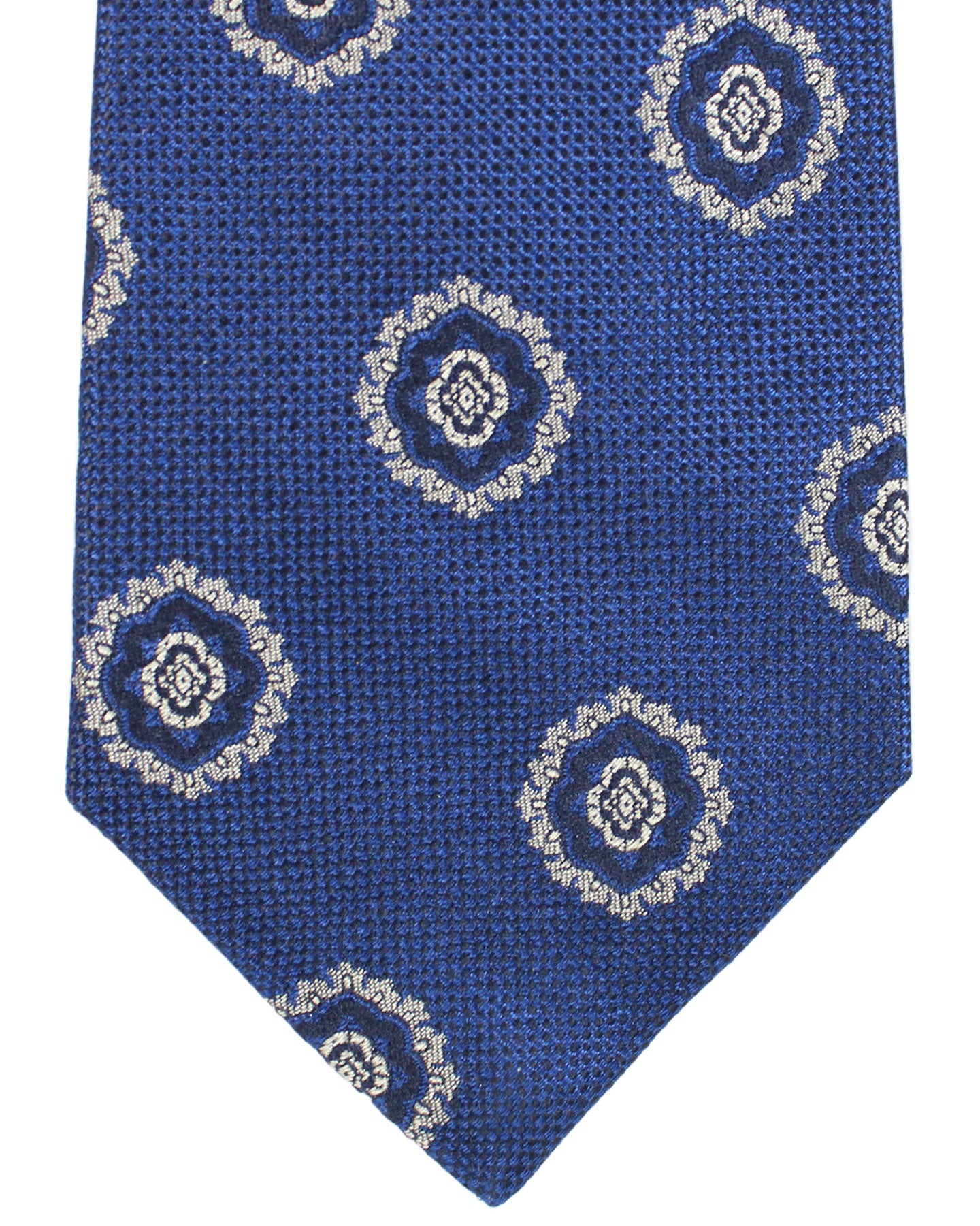 Sartorio Sevenfold Tie Navy Silver Medallions Design