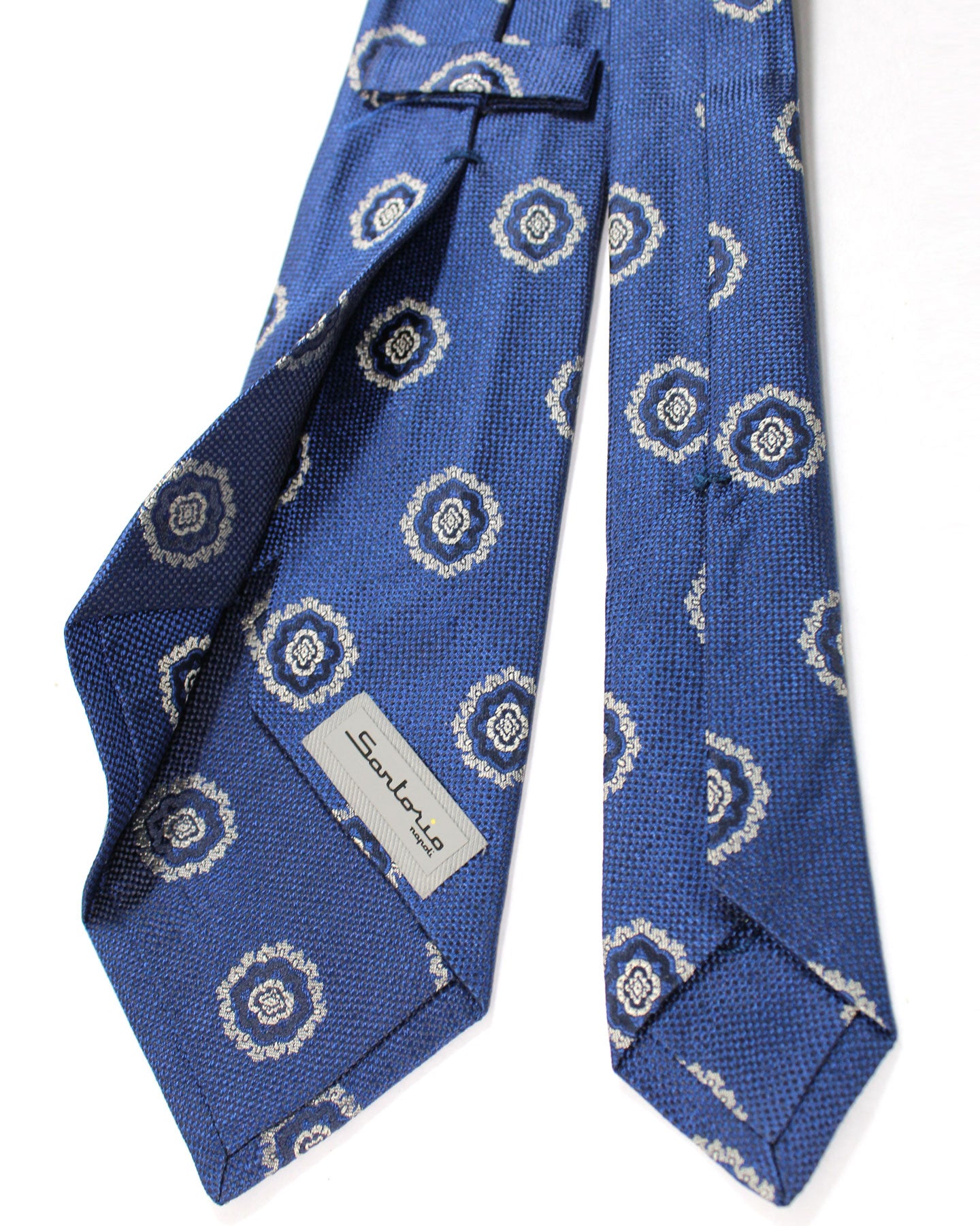 Sartorio Sevenfold Tie Navy Silver Medallions Design