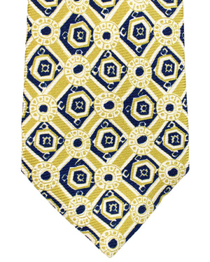 Sartorio Sevenfold Tie Chartreuse Navy Medallions Narrow Cut SALE