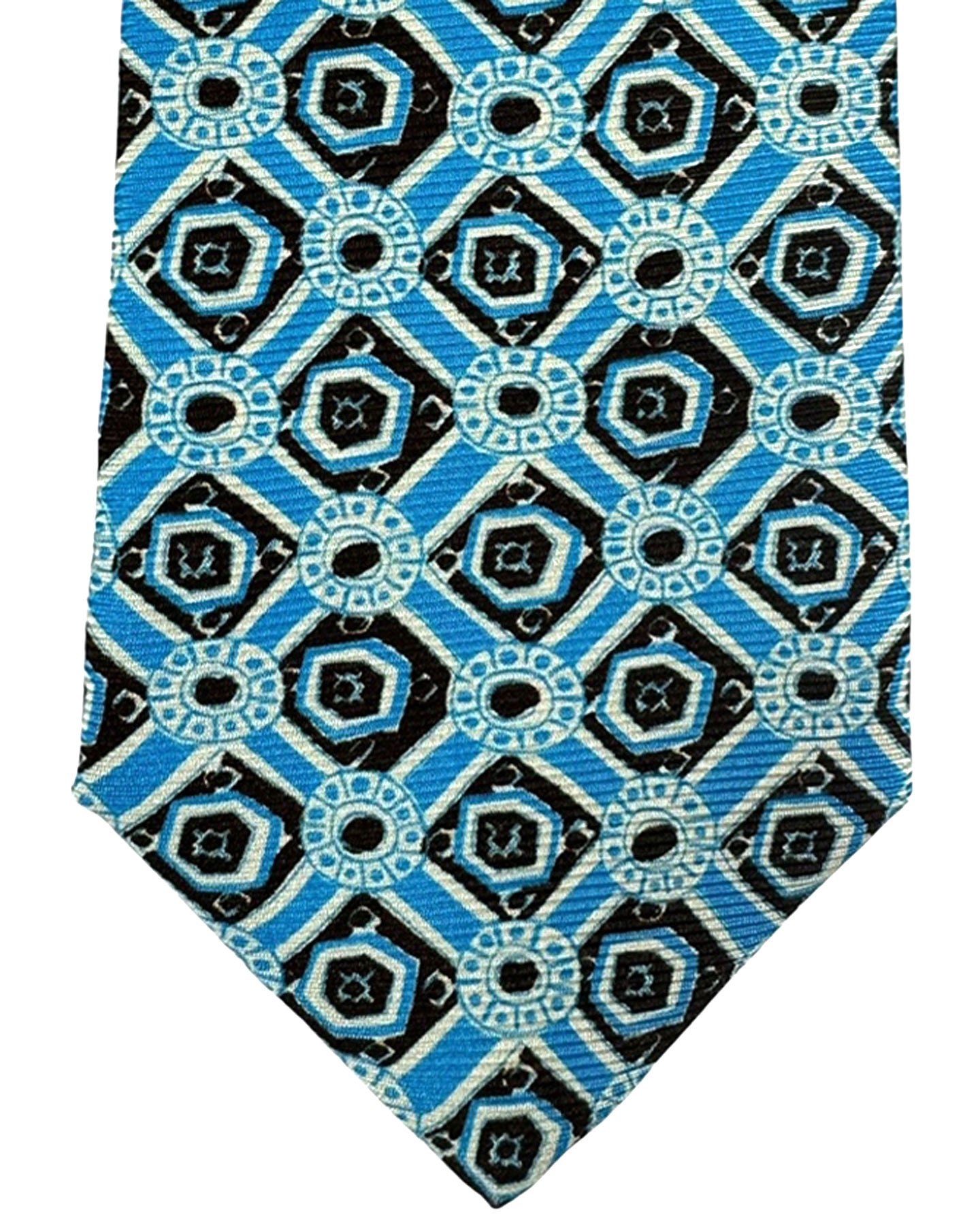 Sartorio Sevenfold Tie Blue Black Medallion Design