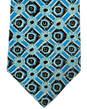 Sartorio Sevenfold Tie Blue Black Medallion Design