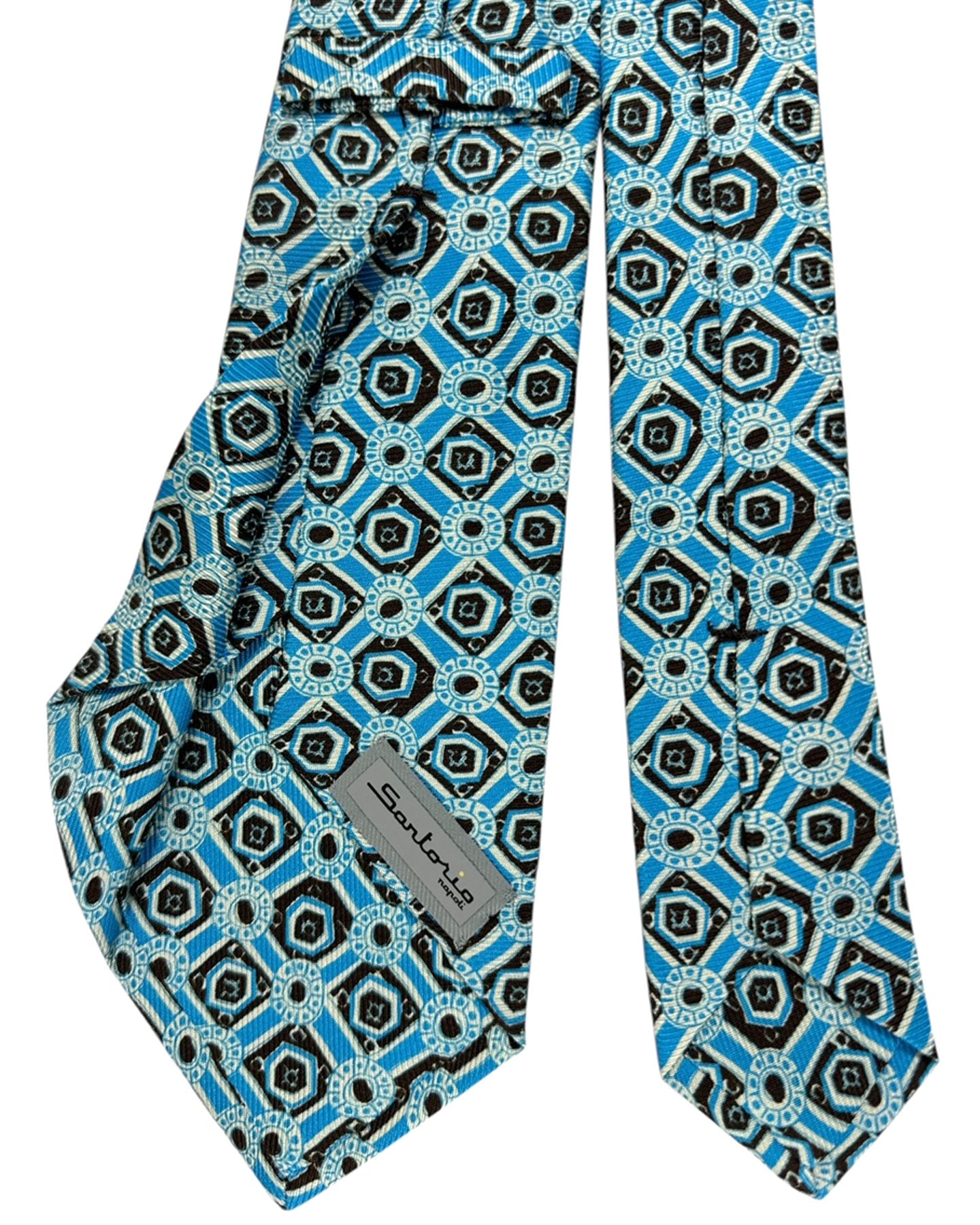 Sartorio Sevenfold Tie Blue Black Medallion - Narrow Cut